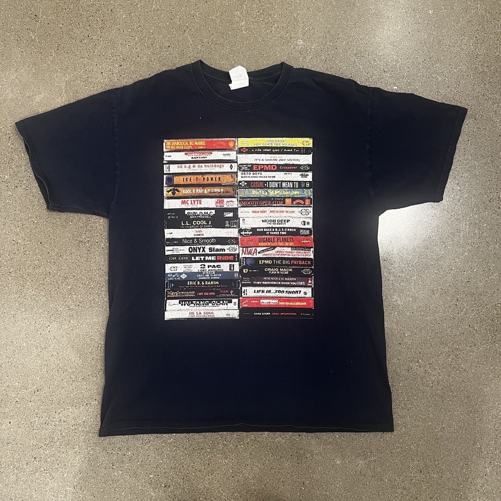 Vintage Rap T-Shirt Cassette Tapes Hop Hip Mean Size Large Y2K Skate Summer